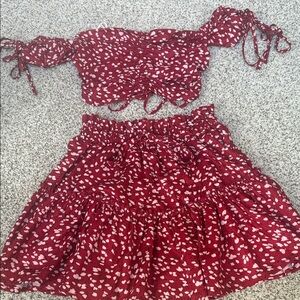 SHEIN Red and White Mini Skirt